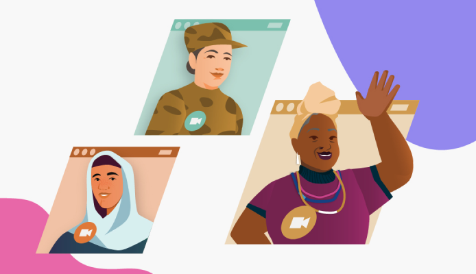 Illustration de trois femmes (une en tenue militaire, une portant un voile et une portant un turban africain) sur différents fonds pour représenter la diversité culturelle Illustration de trois femmes (une en tenue militaire, une portant un voile et une portant un turban africain) sur différents fonds pour représenter la diversité culturelle