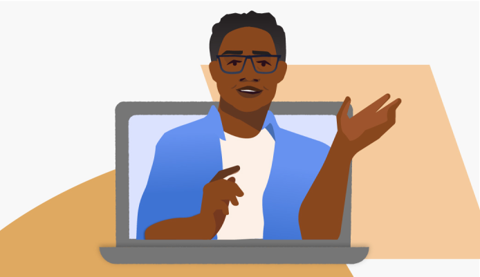 Illustrazione di un uomo di colore che parla durante un evento virtuale