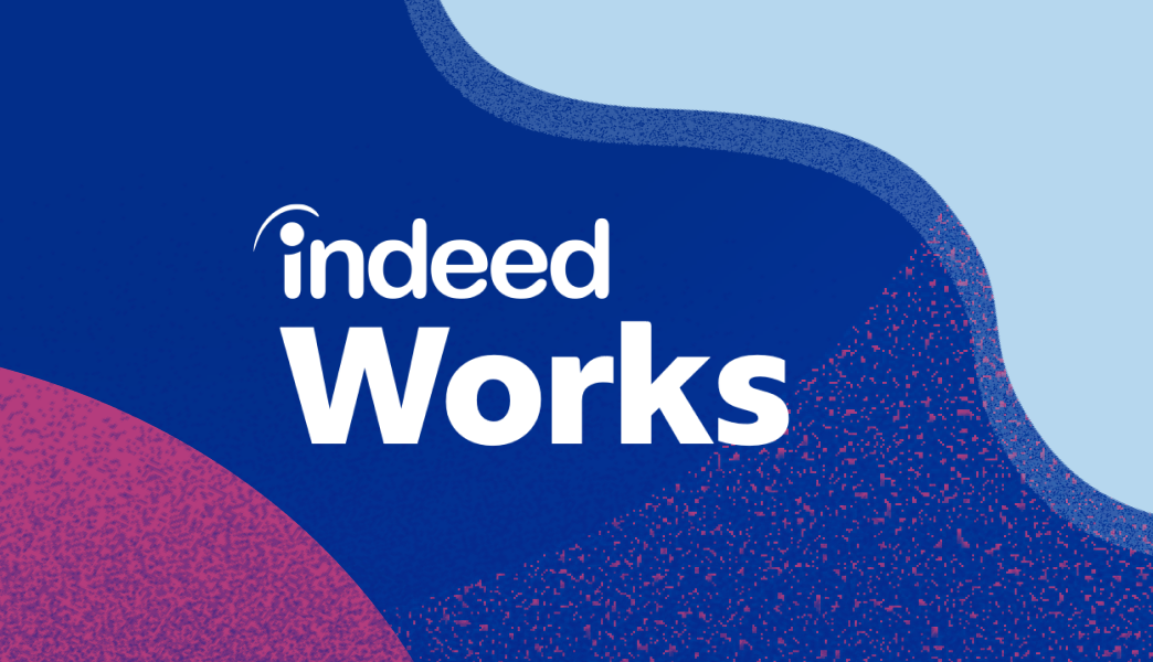 青色の背景に IndeedWorksのロゴ
