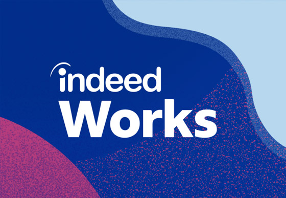 Logo van IndeedWorks met een blauwe achtergrond