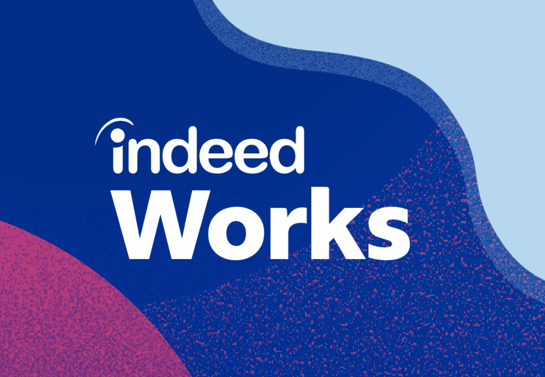 Logo van IndeedWorks met een blauwe achtergrond