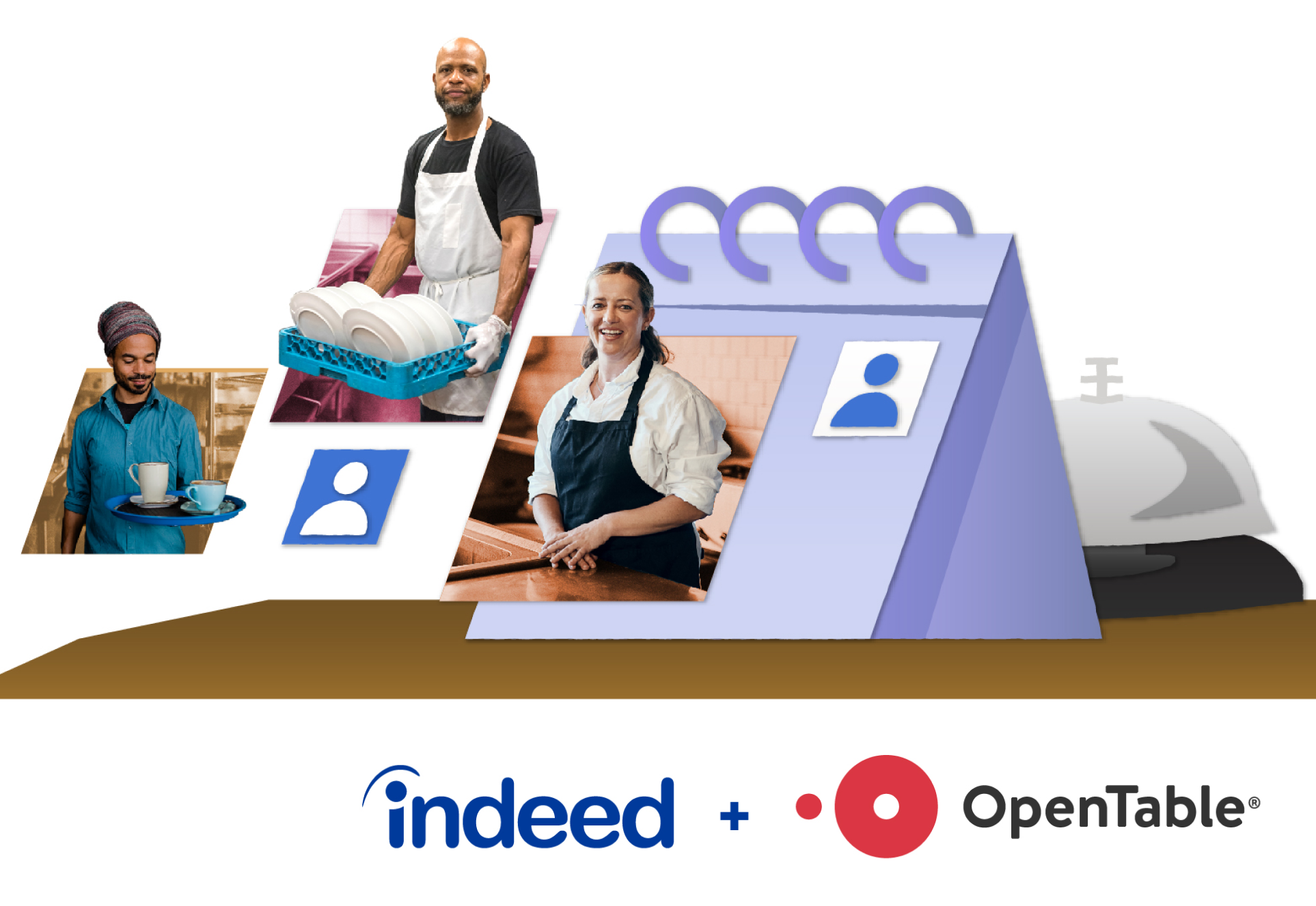 Banner with smiling professionals coming out of picture frames